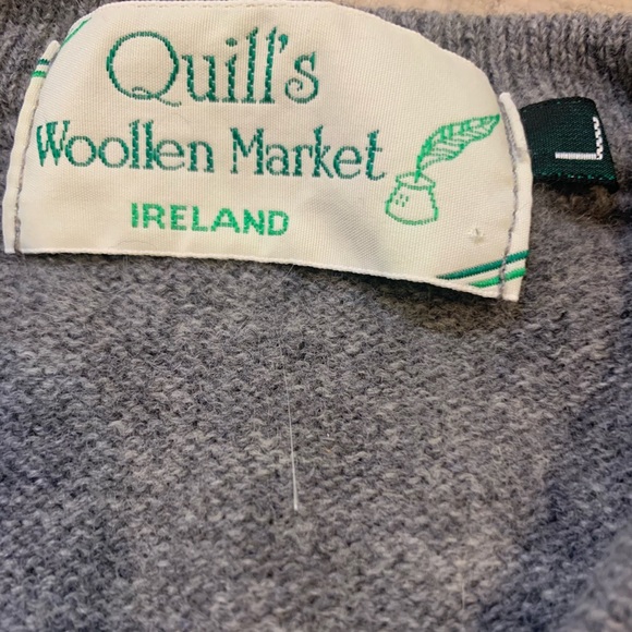 Quill's Woollen Market 100% Gray Wool Made in Ireland Sweater Sz L Unisex - Picture 3 of 5